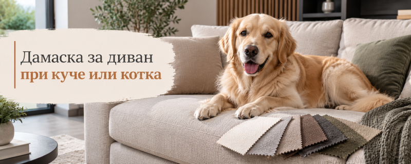 Дамаска за диван при куче или котка